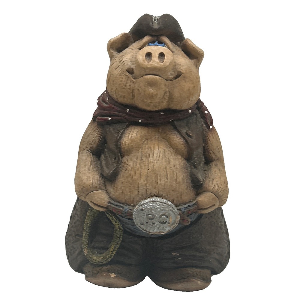 Vintage Lutz Pork Chops McSwine Cowboy Pig Figurine Western Made in USA
